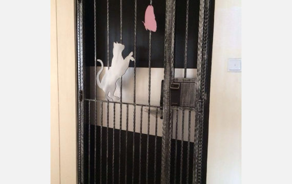 Cat with Butterfly Wrought Iron HDB Gate