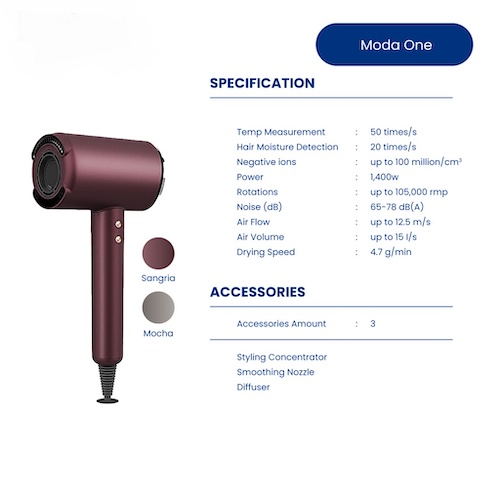 Moda One 1400W Smart Ionic Hair Dryer with iLoop Humidity Sensor ...