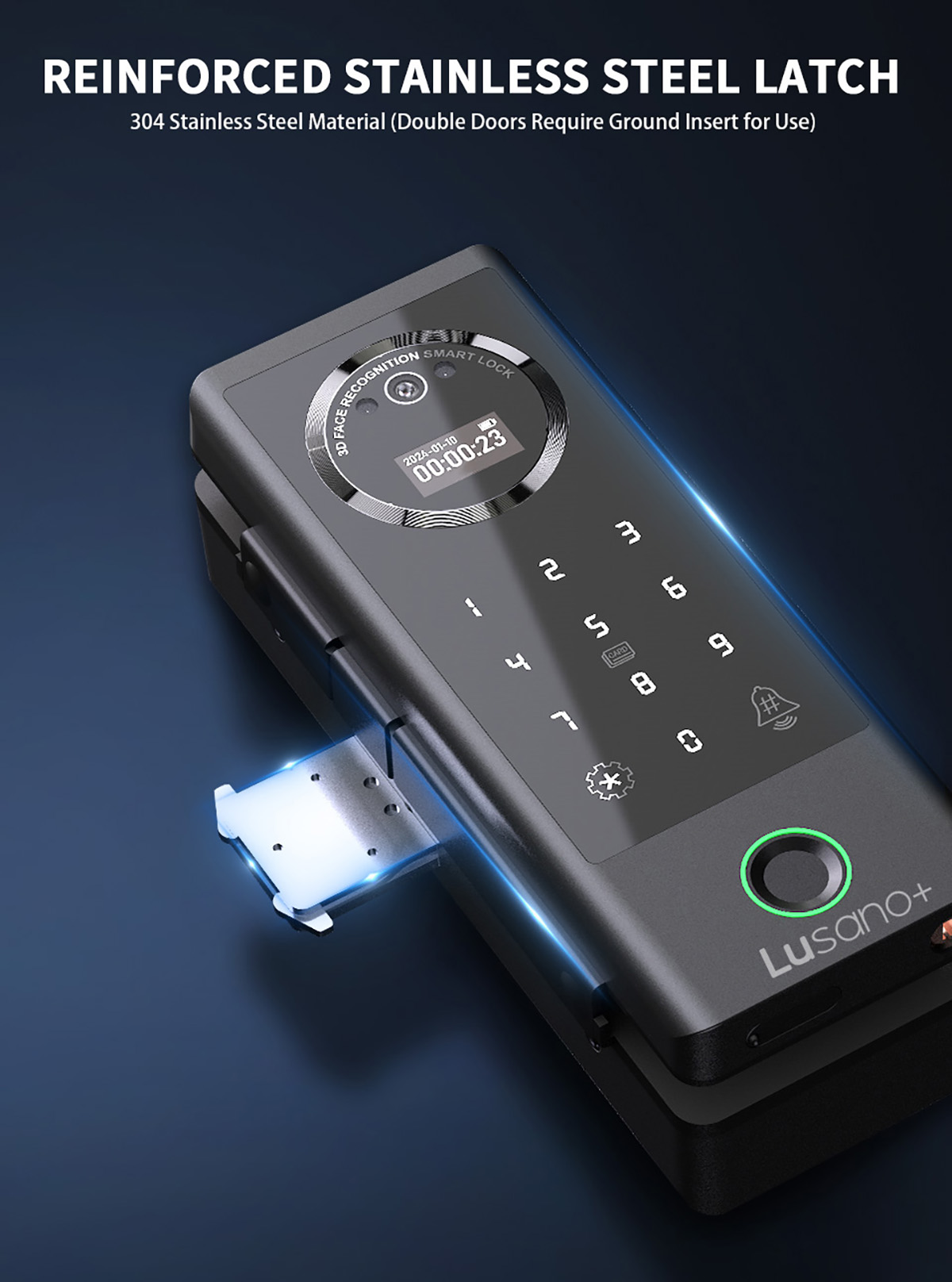 Lusano+ Glass Digital Lock - Reinforced Stainless Steel Latch Lusano+ Glass Digital Lock - Reinforced Stainless Steel Latch