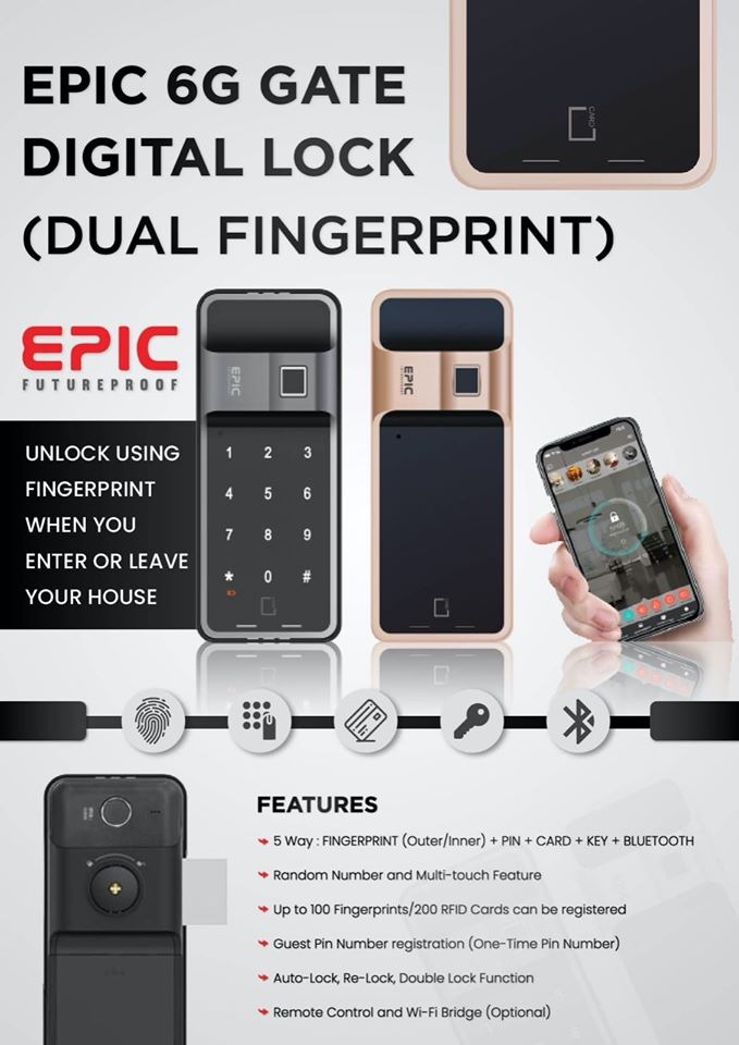Epic 6G Gate Digital Lock (Dual Fingerprint)