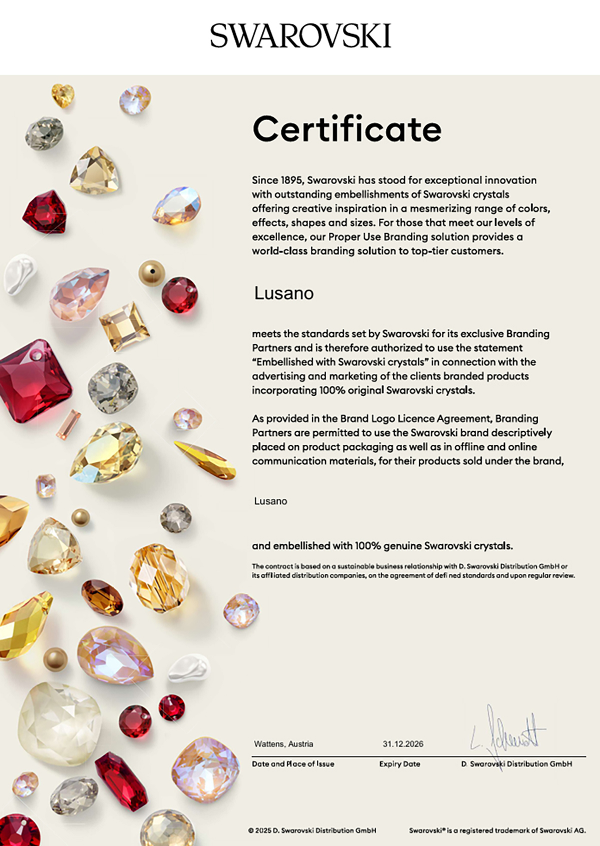Swarovski Crystal Certificate
